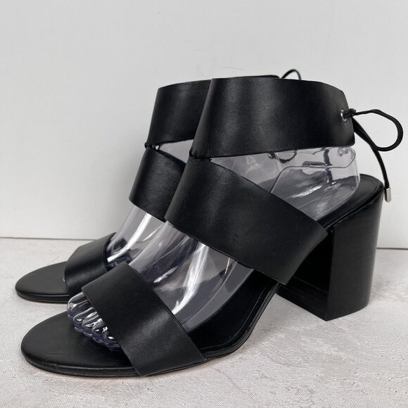 REBECCA MINKOFF Christy Block Heel Vachetta Leather Sandal Black Sz 10.5M - Picture 1 of 11